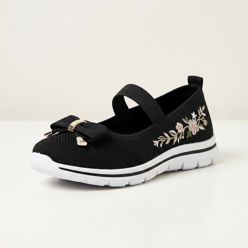Midnight Black Knit Ladies Flat