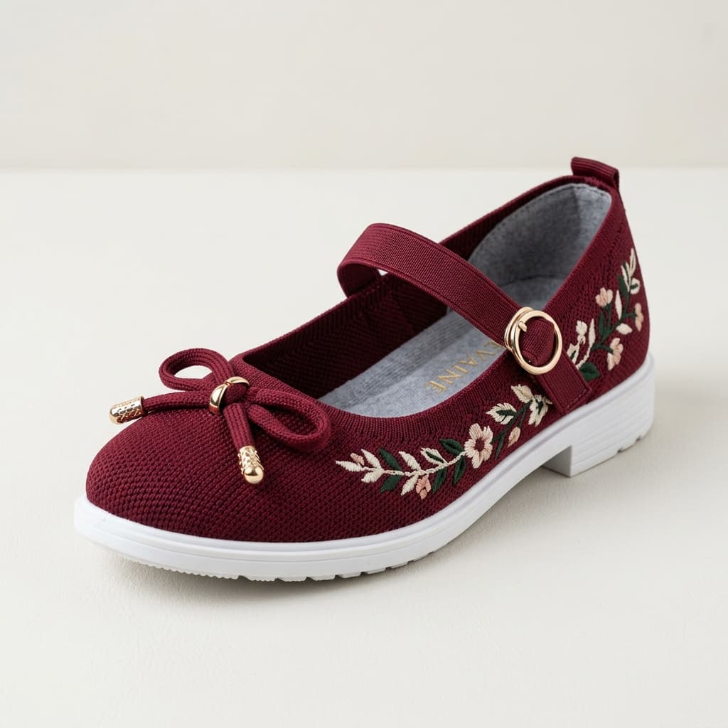 Maroon Velvet Knit Ladies Flat